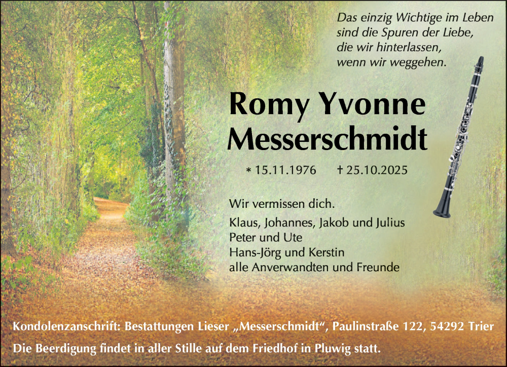  Traueranzeige für Romy Yvonne Messerschmidt vom 08.11.2025 aus trierischer_volksfreund