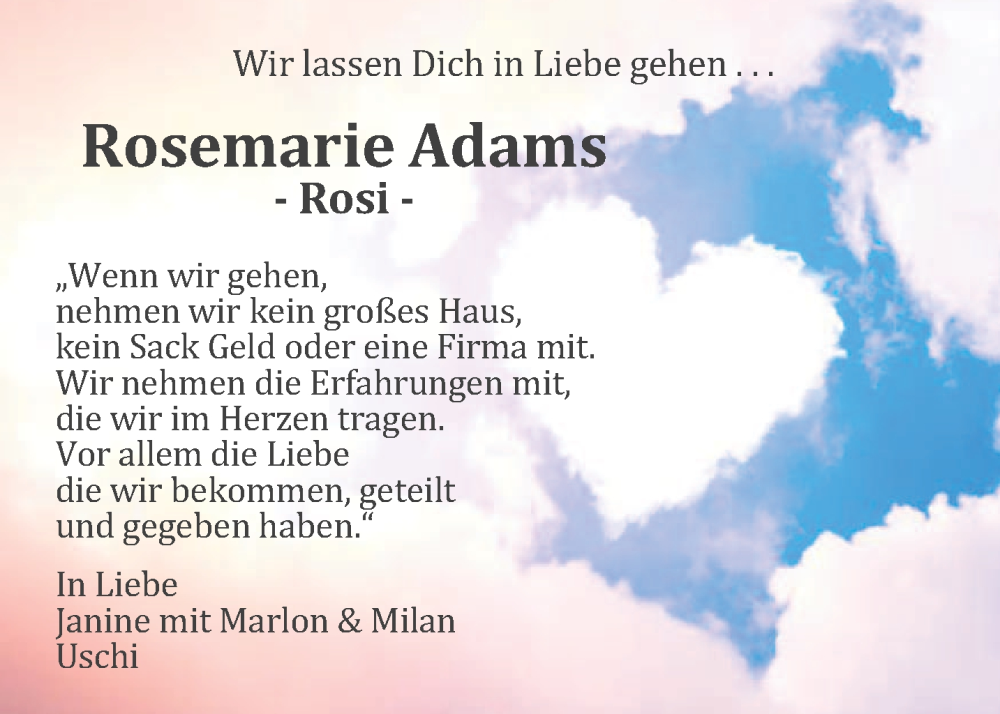  Traueranzeige für Rosemarie Adams vom 08.11.2025 aus trierischer_volksfreund