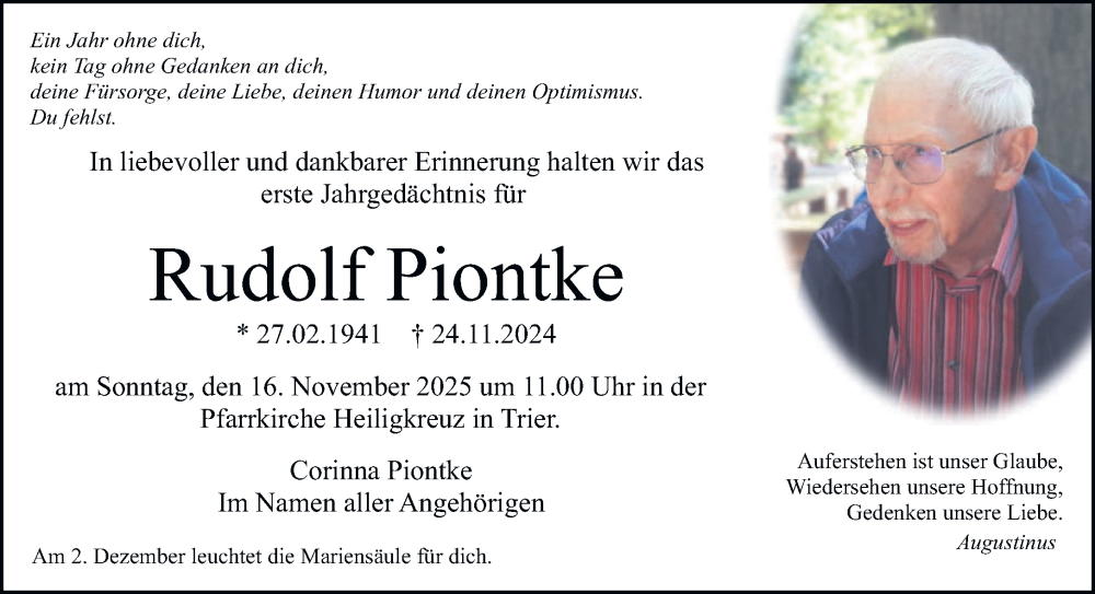  Traueranzeige für Rudolf Piontke vom 15.11.2025 aus trierischer_volksfreund