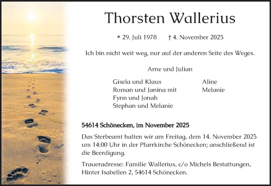 Traueranzeige von Thorsten Wallerius von trierischer_volksfreund