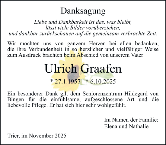 Traueranzeige von Ulrich Graafen von trierischer_volksfreund