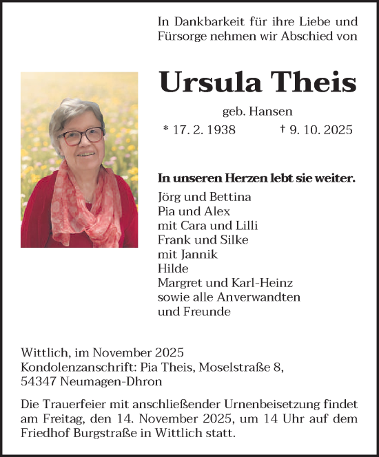Traueranzeige von Ursula Theis von trierischer_volksfreund