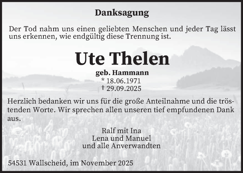  Traueranzeige für Ute Thelen vom 15.11.2025 aus trierischer_volksfreund
