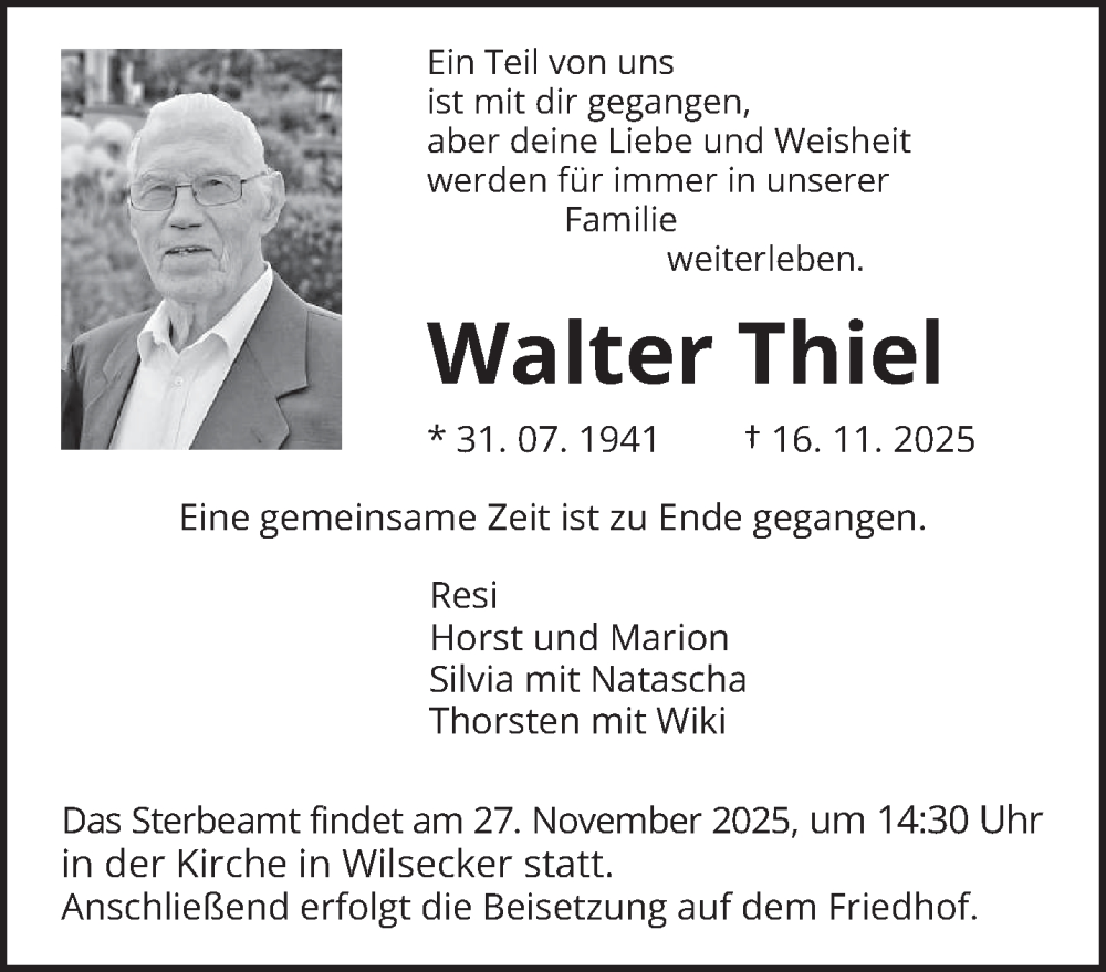  Traueranzeige für Walter Thiel vom 22.11.2025 aus trierischer_volksfreund