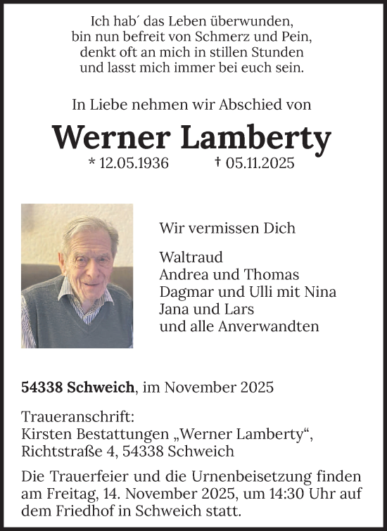 Traueranzeige von Werner Lamberty von trierischer_volksfreund