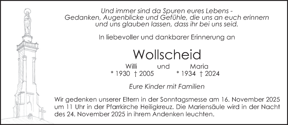  Traueranzeige für Willi und Maria Wollscheid vom 08.11.2025 aus trierischer_volksfreund