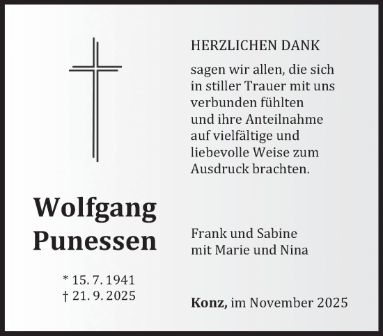 Traueranzeige von Wolfgang Punessen von trierischer_volksfreund