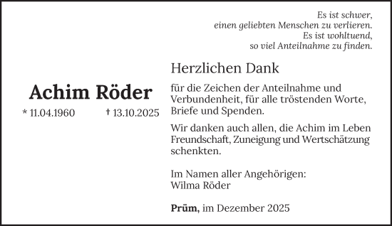 Traueranzeige von Achim Röder von trierischer_volksfreund