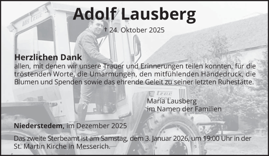 Traueranzeige von Adolf Lausberg von trierischer_volksfreund