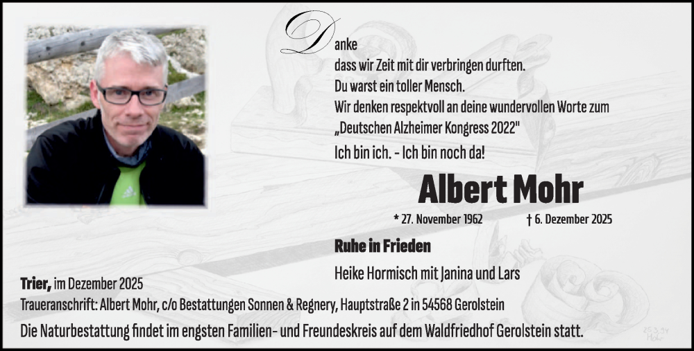  Traueranzeige für Albert Mohr vom 13.12.2025 aus trierischer_volksfreund