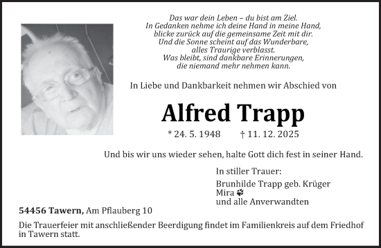 Traueranzeige von Alfred Trapp von trierischer_volksfreund