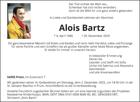 Traueranzeige von Alois Bartz von trierischer_volksfreund