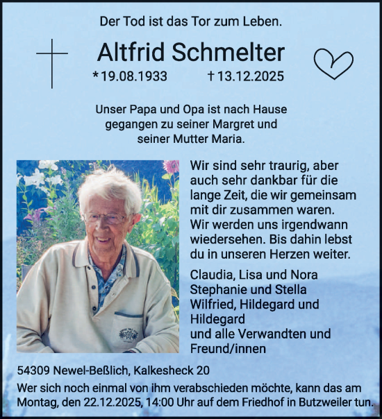 Traueranzeige von Altfrid Schmelter von trierischer_volksfreund