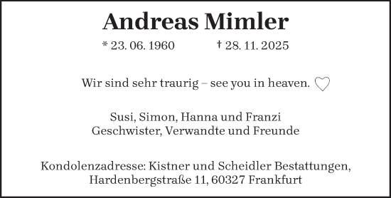 Traueranzeige von Andreas Mimler von trierischer_volksfreund