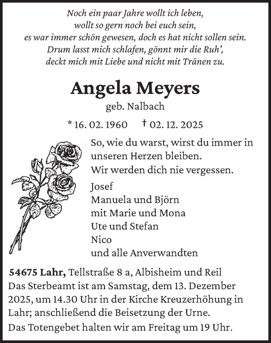Traueranzeige von Angela Meyers von trierischer_volksfreund
