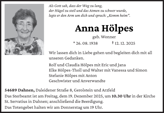 Traueranzeige von Anna Hölpes von trierischer_volksfreund