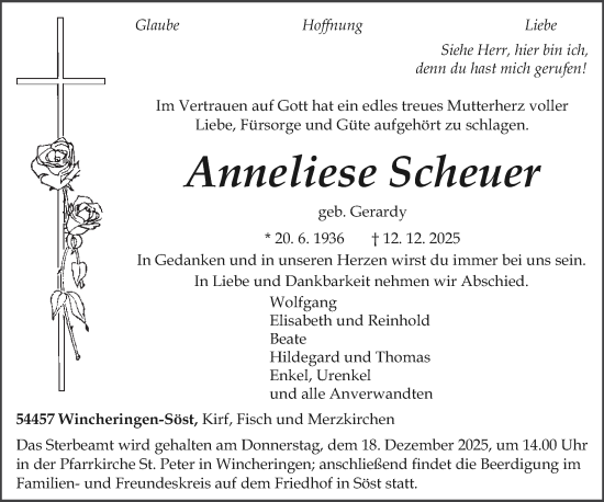 Traueranzeige von Anneliese Scheuer von trierischer_volksfreund