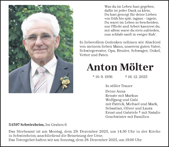 Traueranzeige von Anton Mölter von trierischer_volksfreund