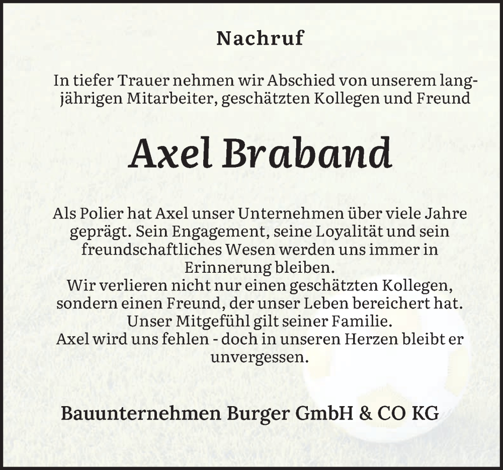 Traueranzeige für Axel Braband vom 03.12.2025 aus trierischer_volksfreund