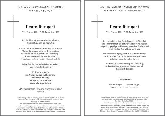 Traueranzeige von Beate Bungert von trierischer_volksfreund