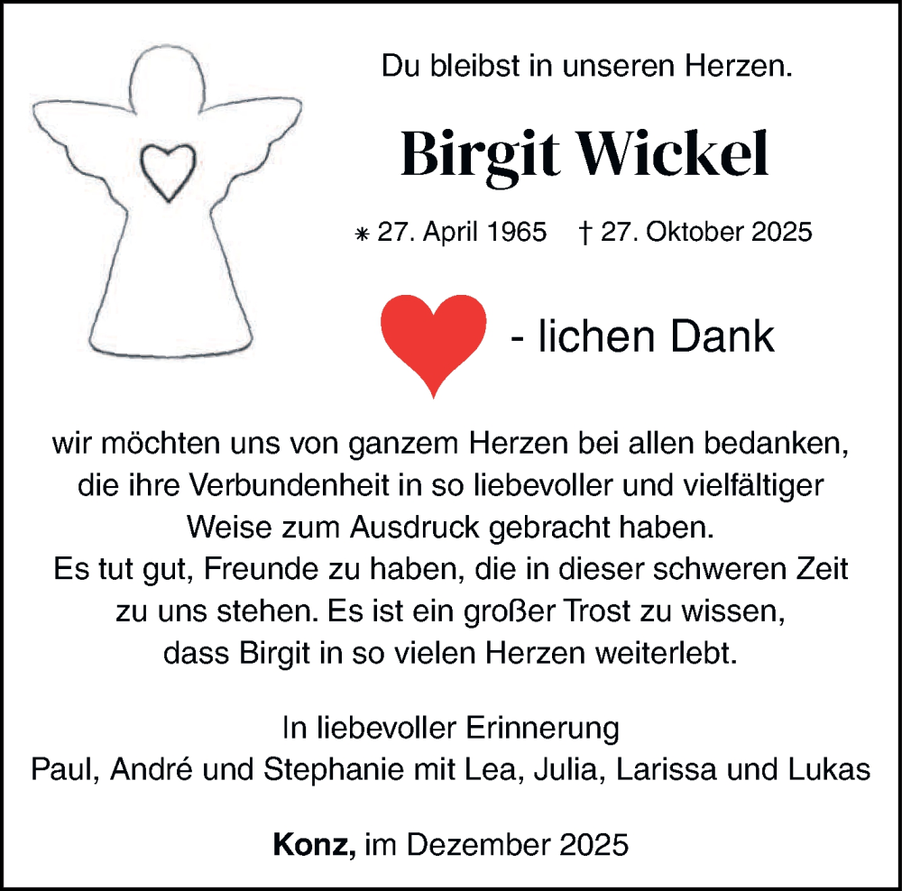  Traueranzeige für Birgit Wickel vom 06.12.2025 aus trierischer_volksfreund