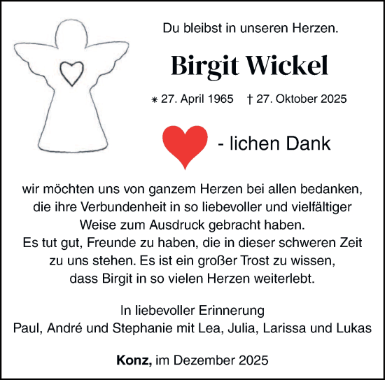 Traueranzeige von Birgit Wickel von trierischer_volksfreund