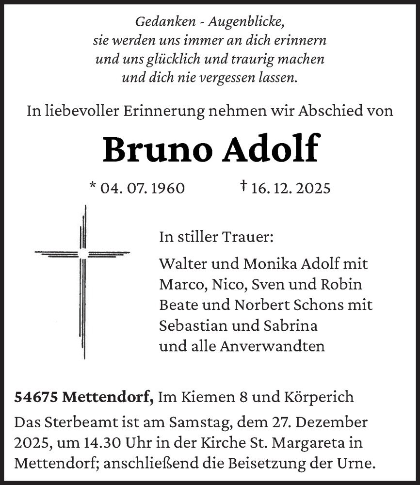  Traueranzeige für Bruno Adolf vom 24.12.2025 aus trierischer_volksfreund