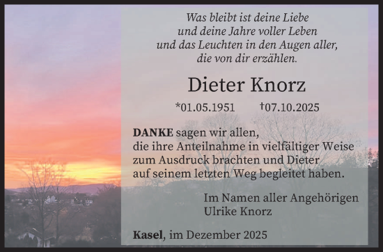 Traueranzeige von Dieter Knorz von trierischer_volksfreund