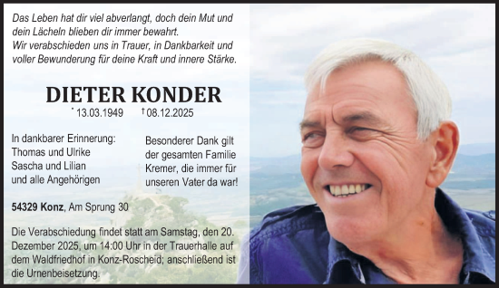 Traueranzeige von Dieter Konder von trierischer_volksfreund