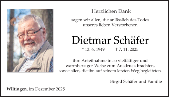 Traueranzeige von Dietmar Schäfer von trierischer_volksfreund