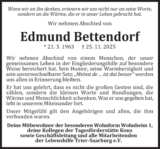 Traueranzeige von Edmund Bettendorf von trierischer_volksfreund