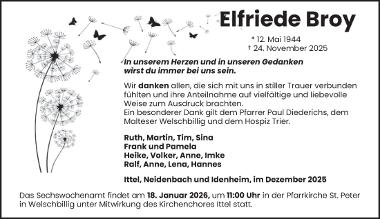 Traueranzeige von Elfriede Broy von trierischer_volksfreund