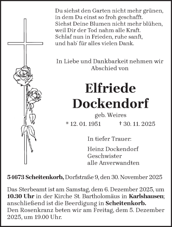 Traueranzeige von Elfriede Dockendorf von trierischer_volksfreund