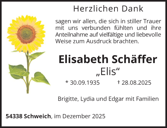 Traueranzeige von Elisabeth Schäffer von trierischer_volksfreund