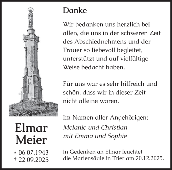 Traueranzeige von Elmar Meier von trierischer_volksfreund