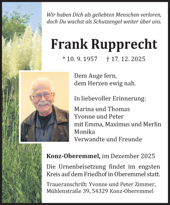 Traueranzeige von Frank Rupprecht von trierischer_volksfreund
