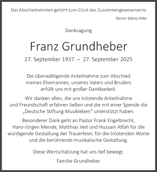 Traueranzeige von Franz Grundheber von trierischer_volksfreund