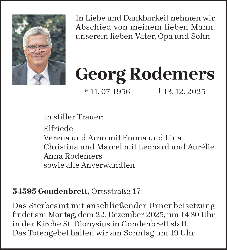  Traueranzeige für Georg Rodemers vom 18.12.2025 aus trierischer_volksfreund