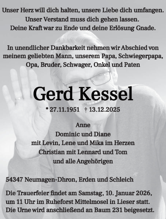 Traueranzeige von Gerd Kessel von trierischer_volksfreund
