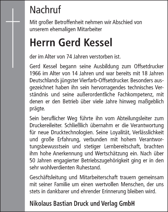 Traueranzeige von Gerd Kessel von trierischer_volksfreund