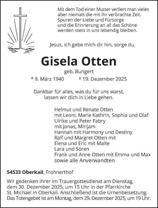 Traueranzeige von Gisela Otten von trierischer_volksfreund