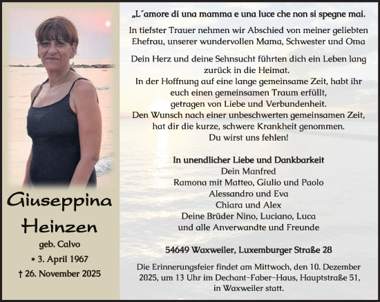 Traueranzeige von Giuseppina Heinzen von trierischer_volksfreund