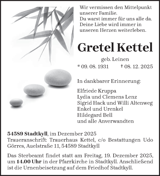 Traueranzeige von Gretel Kettel von trierischer_volksfreund