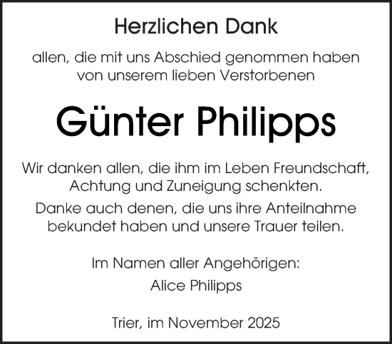 Traueranzeige von Günter Philipps von trierischer_volksfreund
