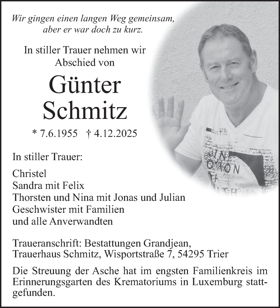  Traueranzeige für Günter Schmitz vom 20.12.2025 aus trierischer_volksfreund