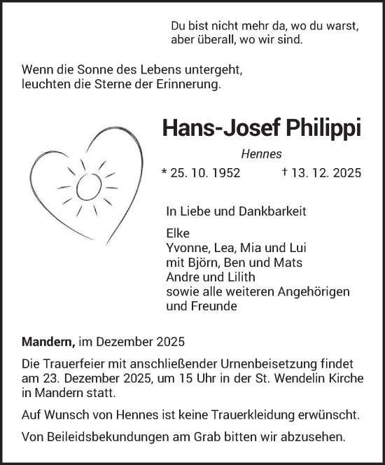 Traueranzeige von Hans-Josef Philippi von trierischer_volksfreund