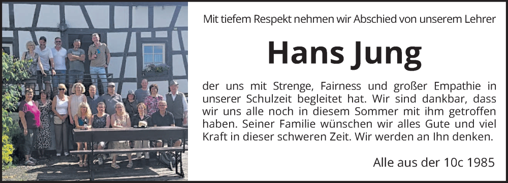  Traueranzeige für Hans Jung vom 29.11.2025 aus trierischer_volksfreund
