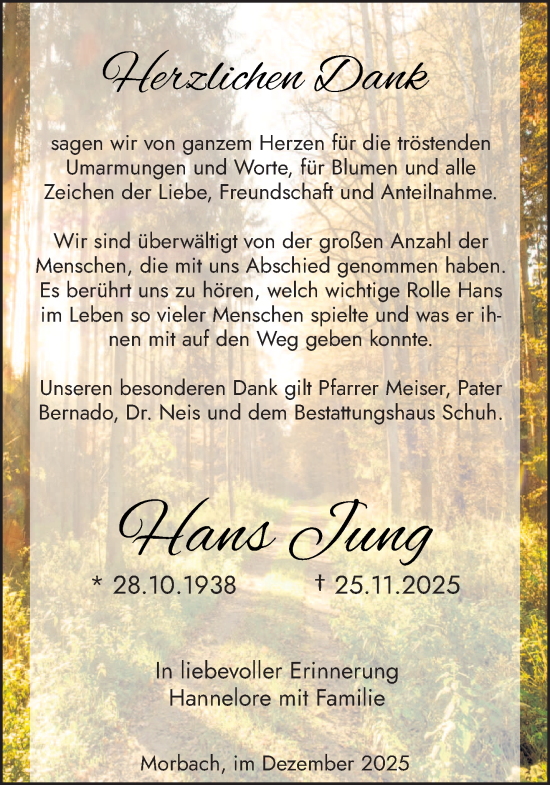 Traueranzeige von Hans Jung von trierischer_volksfreund
