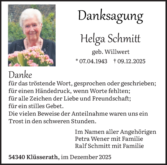 Traueranzeige von Helga Schmitt von trierischer_volksfreund