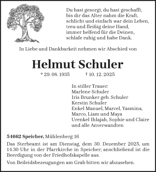 Traueranzeige von Helmut Schuler von trierischer_volksfreund